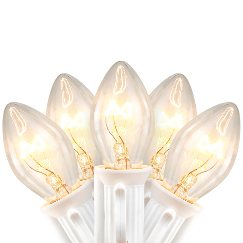 25 Count Clear C7 Christmas Lights, 24ft White Wire