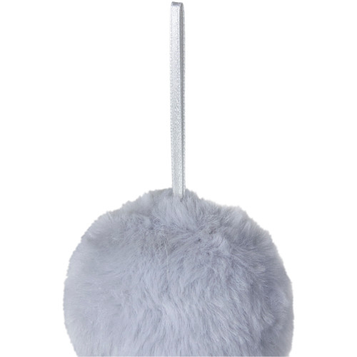 3" Light Gray Furry Plush Ball Hanging Christmas Ornament