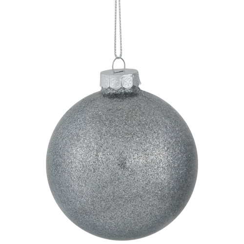 Glittered and Matte Finish Christmas Glass Ball Ornaments - 3" (80mm) - Silver - 9ct
