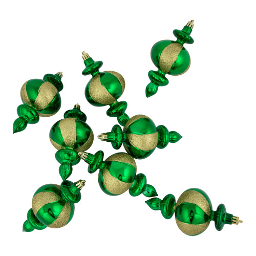 8-Count Green Shatterproof Finial Christmas Ornaments, 6"