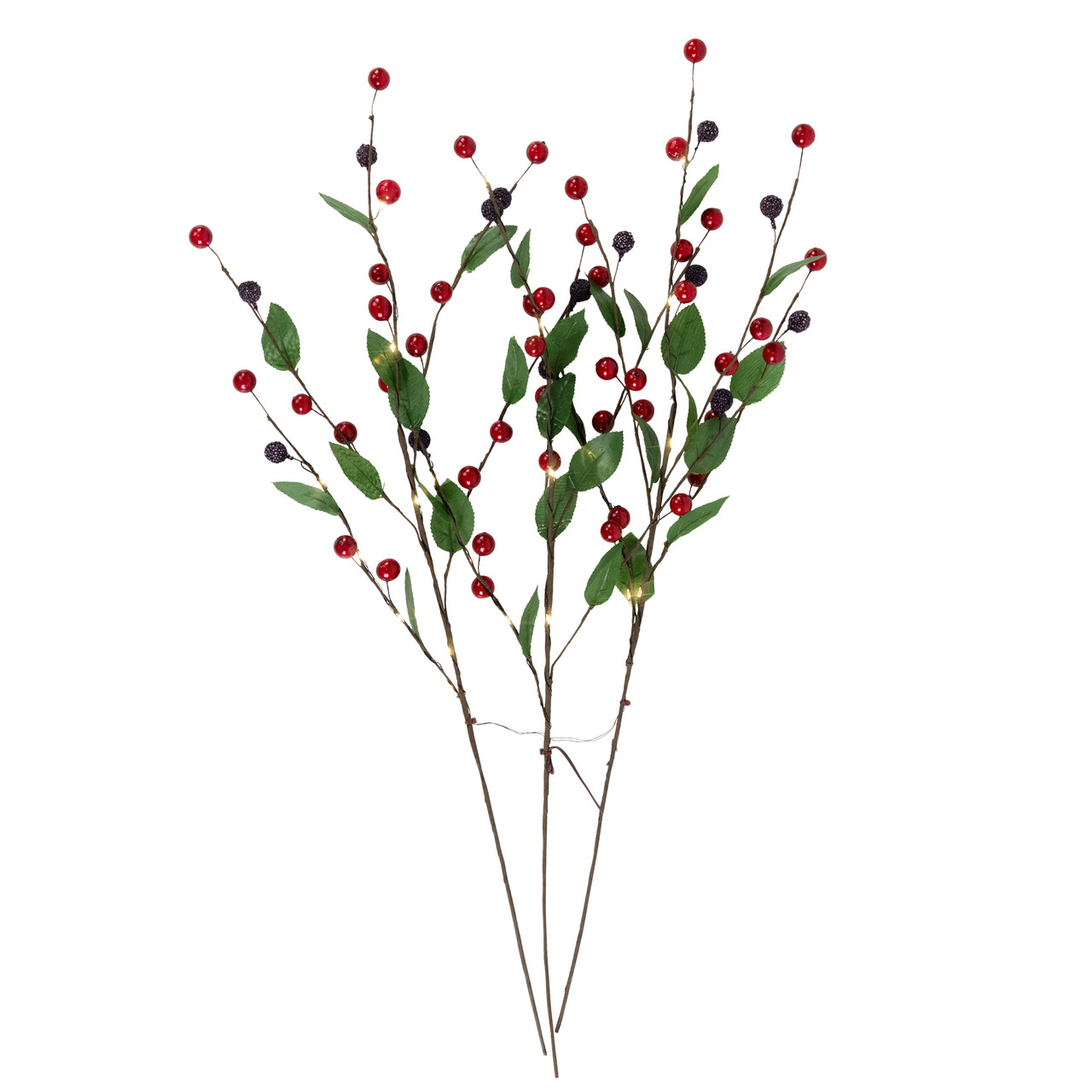 Lighted Mixed Berry Pinecone Christmas Spray - 24" - Warm White - Set of 3