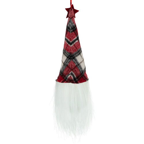 9" LED Lighted Red Plaid Gnome Christmas Ornament
