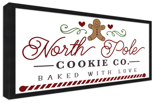 North Pole Cookie Company Gingerbread 11.5" x 21.5" Framed Christmas Wall Decor  Sign Poster in a Black Wooden Frame with UV Acrylic and Hangers