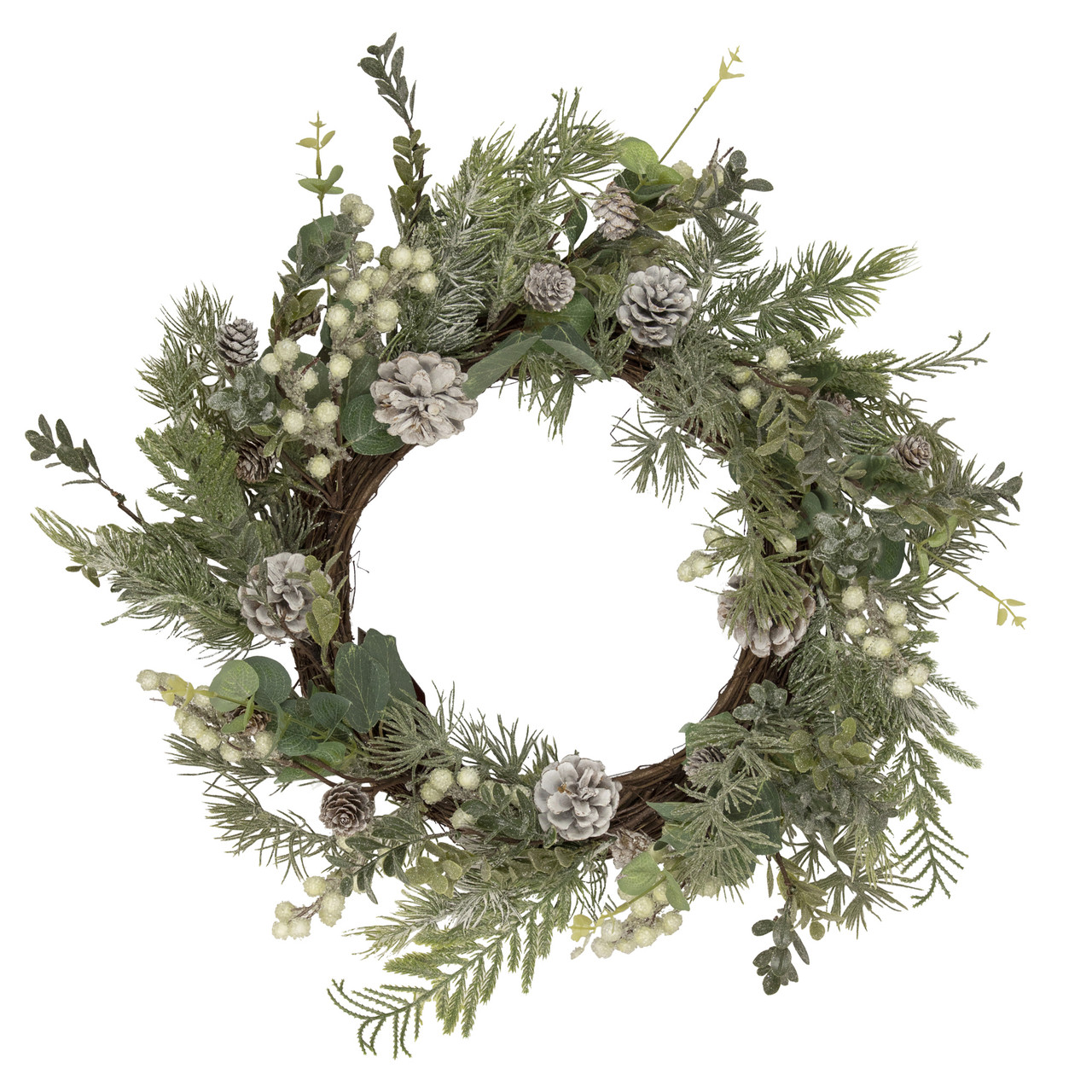 White Berry, Eucalyptus and Pinecone Christmas Wreath, 20-Inch, Unlit