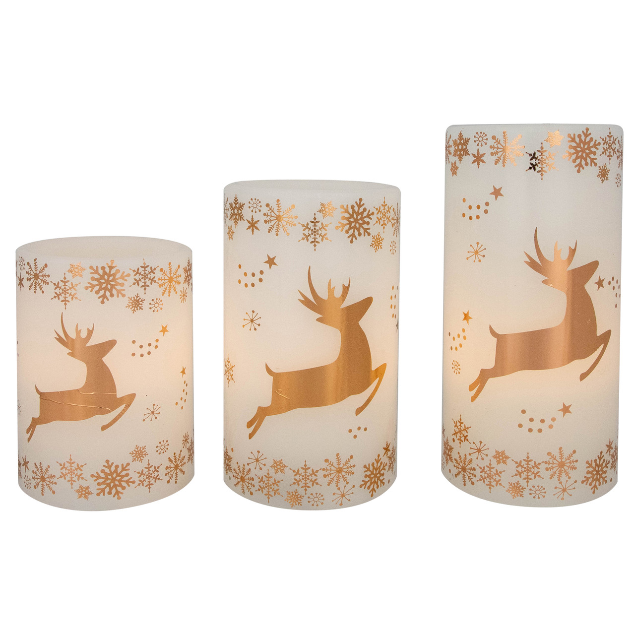 LED Reindeer Flameless Flickering Wax Pillar Christmas Candles - 6" - Set of 3