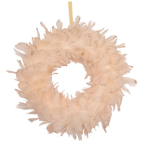 Glittered Feathers Christmas Wreath - 14.5" - Unlit - Peach