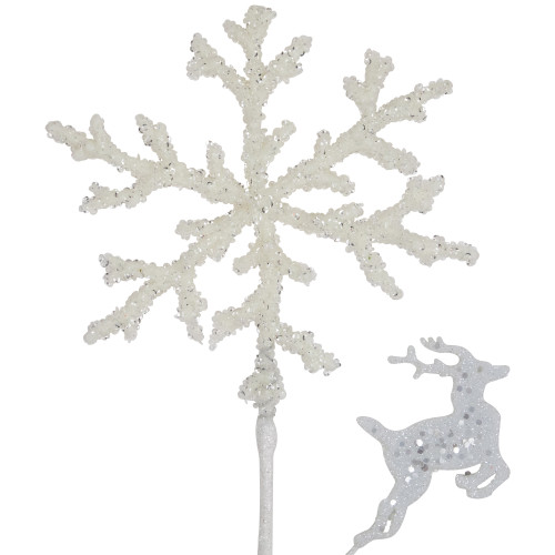 28.5" Glittered White Snowflake and Reindeer Christmas Spray
