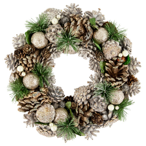 Green Pine Needle and Pinecone Artificial Christmas Wreath, 13.5-Inch, Unlit
