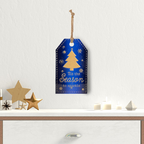 12.25" Tis the Season to Sparkle Blue Christmas Gift Tag Wall Decoration