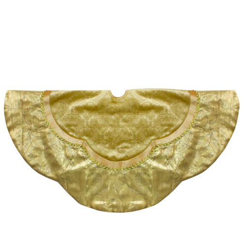 48-Inch Golden Scalloped Velvet Christmas Tree Skirt With a Metallic Trim