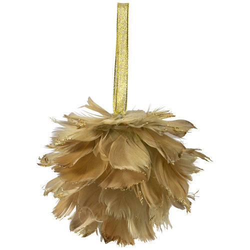 Glittery Feathers Christmas Ball Ornament - 6" - Green