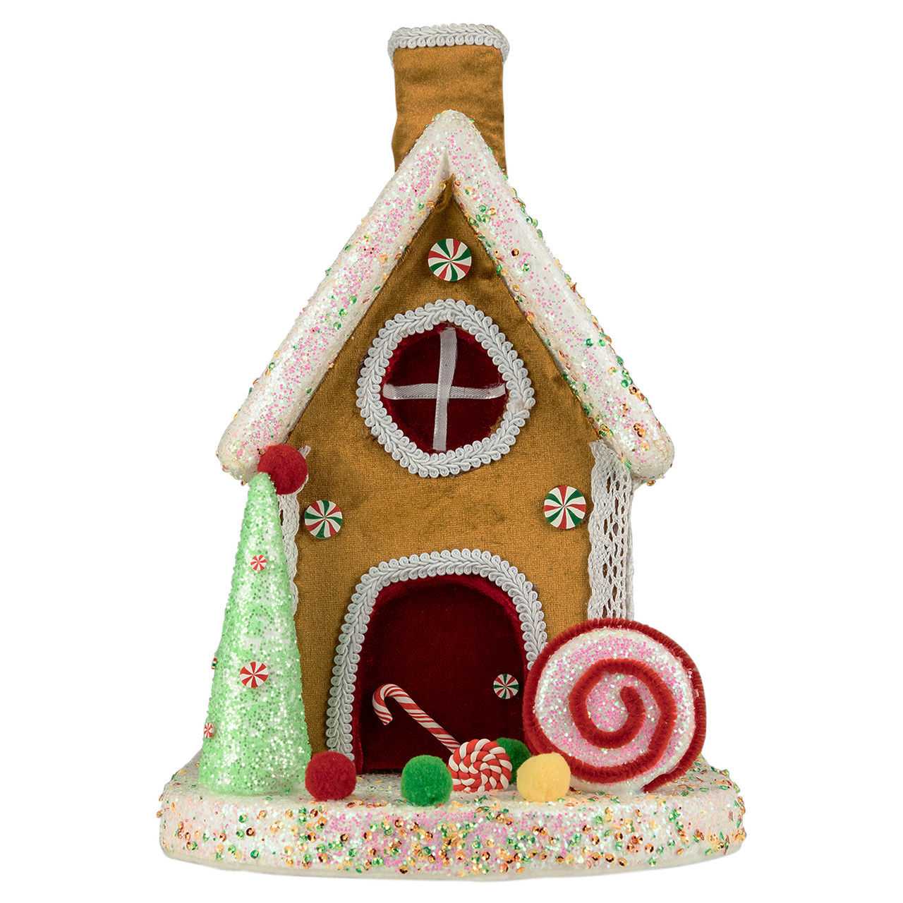 Gingerbread Glitter Candy House Christmas Decoration - 13"