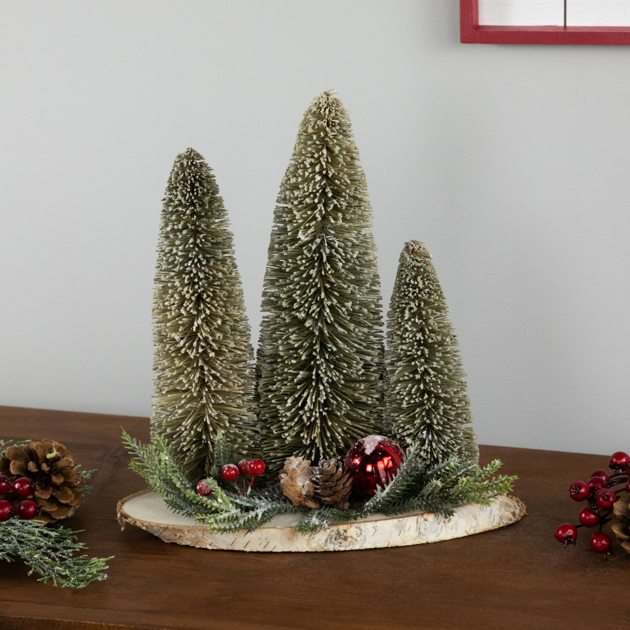 Frosted Bottle Brush Tree Trio Christmas Decoration - 10.25"