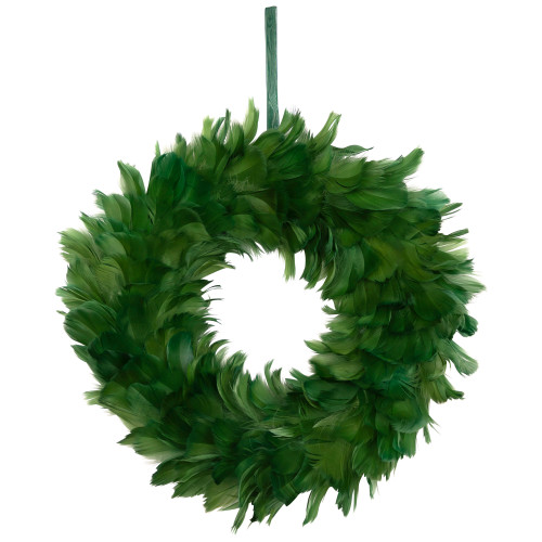 Wispy Feather Christmas Wreath - 14.5" - Unlit - Green