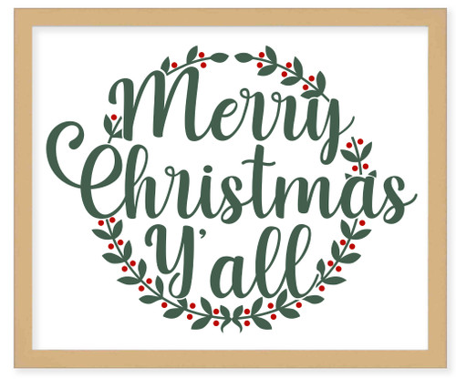 Merry Christmas Y'all 17.5" x 21.5" Framed Christmas Wall Decor Art Print Sign Poster in a Natural Wooden Frame with UV Acrylic and Hangers