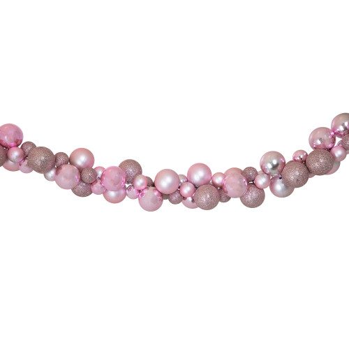 6' Pink 3-Finish Shatterproof Ball Christmas Garland