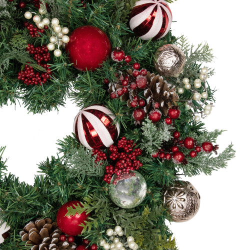 Ornaments and Pinecones Artificial Pine Christmas Wreath - Unlit - 28"