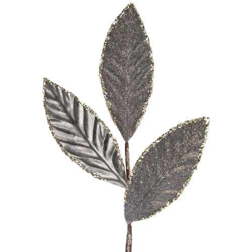 28" Gray Glitter Textured Leaves Christmas Spray