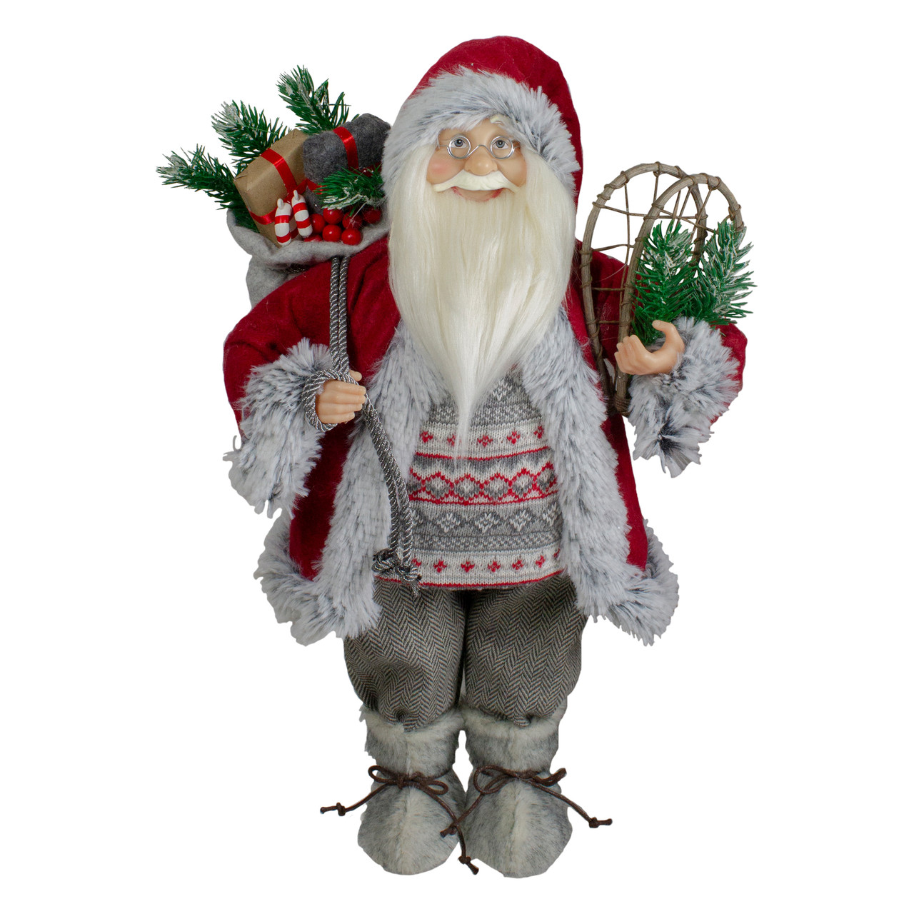 18" Standing Santa Christmas Figure with Snow Shoes and Presents