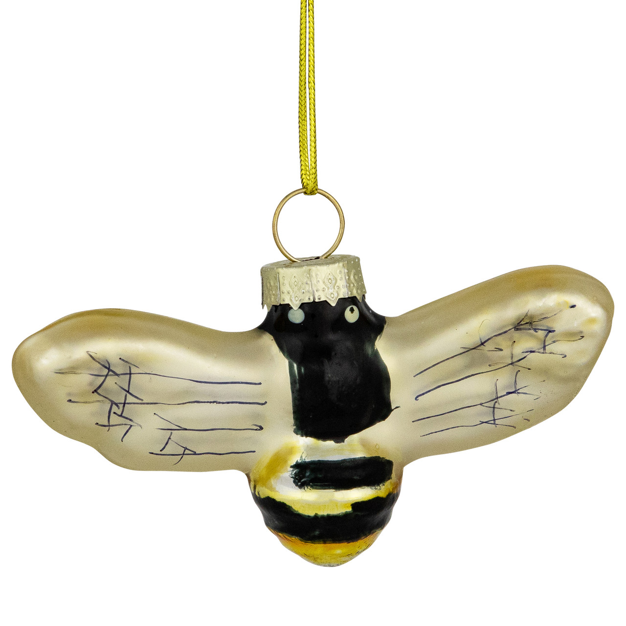 3.25" Black and Yellow Bee Glass Christmas Ornament