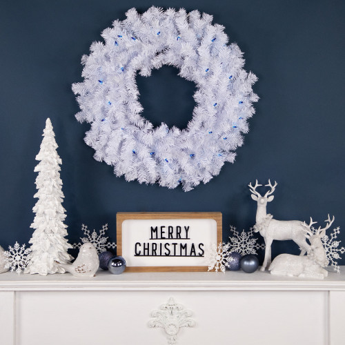 Pre-Lit Geneva White Spruce Artificial Christmas Wreath, 24-Inch, Blue Lights