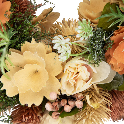 Mixed Floral Artificial Spring Wreath - 9.75" - Beige and Peach