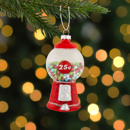 4" Retro Gumball Machine Glass Christmas Ornament