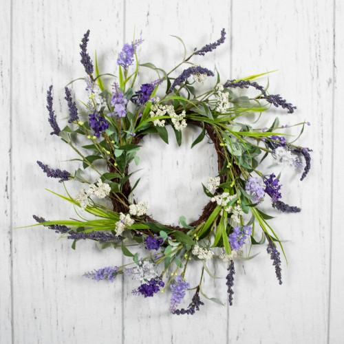 Green and Purple Twig Artificial Floral Wreath, 16-Inch - Unlit