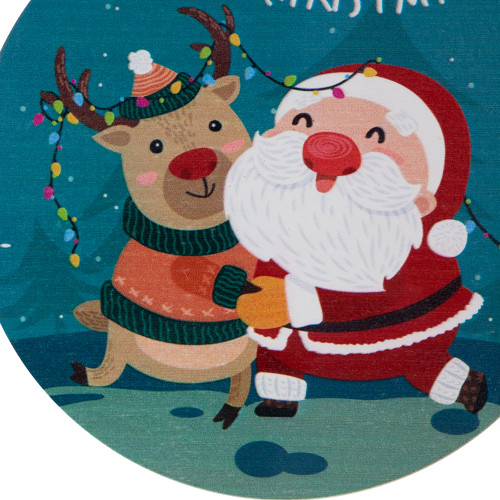 8" Santa and Reindeer "Merry Christmas" Disc Ornament