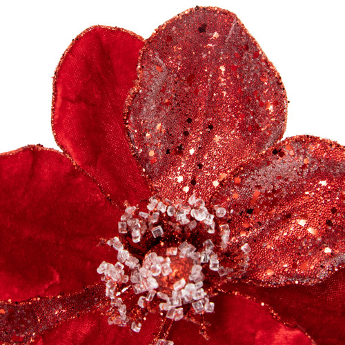 18" Red Magnolia Glittered Christmas Stem Spray