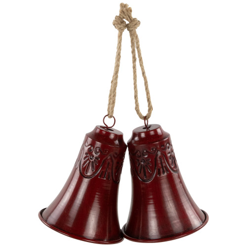 Embossed Christmas Bell Ornaments - 6" - Red - Set of 2