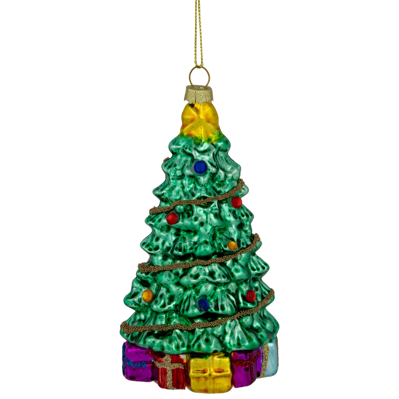 5" Shiny Green Decorated Christmas Tree Hanging Glass Ornament