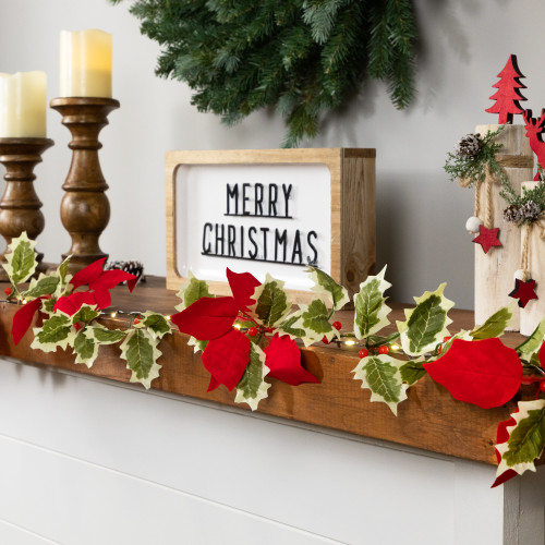 Pre-Lit Battery Operated Holly and Berry Christmas Garland - 7.5' x 5" - Warm White Lights