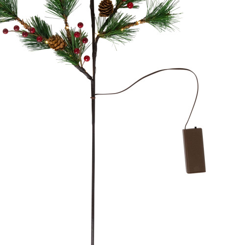 Lighted Berry and Pinecone Christmas Pine Spray - 29" - Warm White