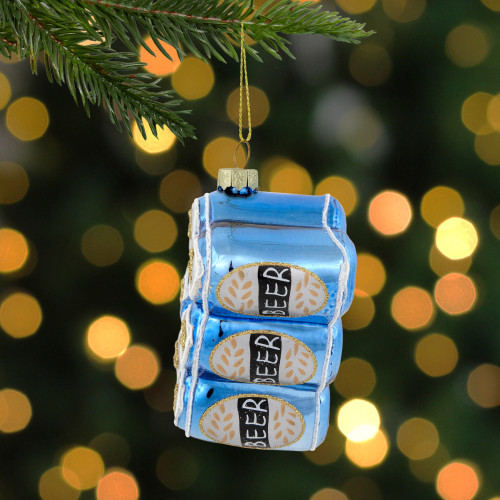 3" Six Pack Canned Beer Glass Christmas Ornament