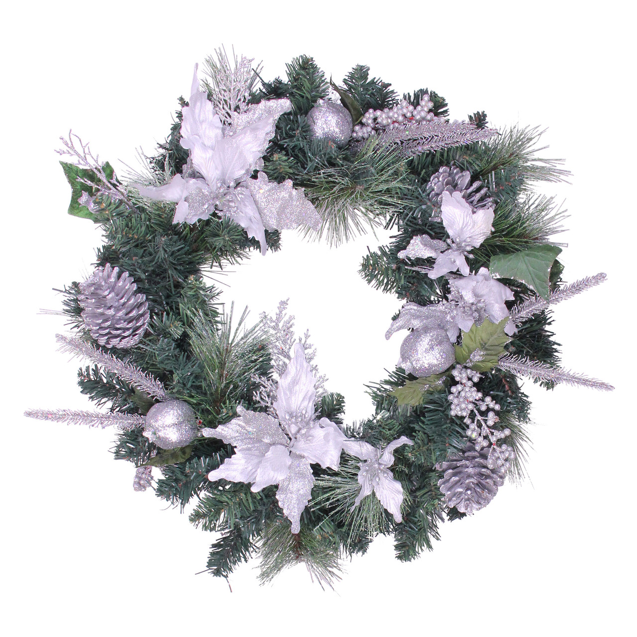Glittered Poinsettia with Pine Cones Artificial Christmas Wreath - 24" - Unlit