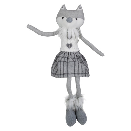 Girl Fox Sitting Christmas Figure with Dangling Legs - 22" - Gray and White