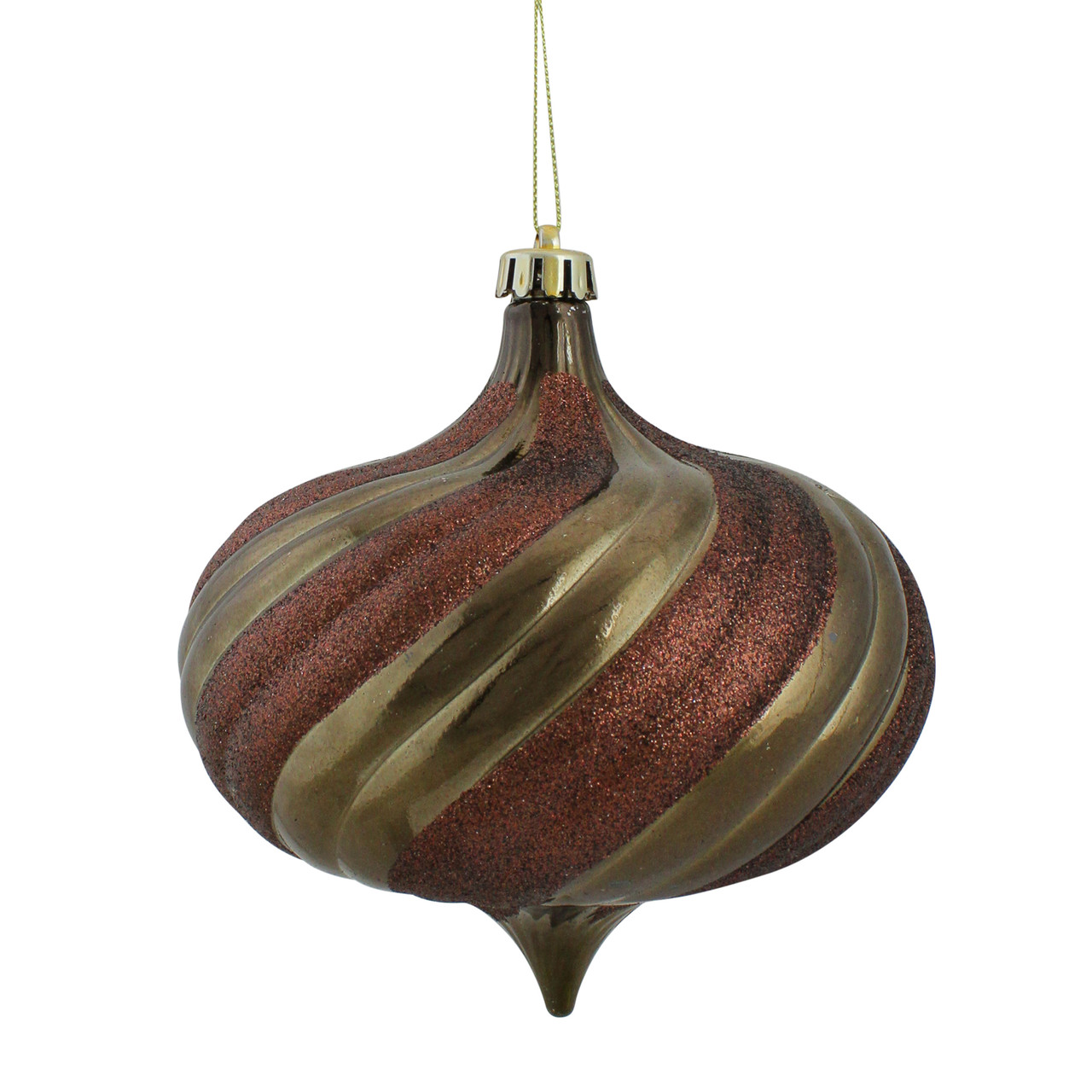4ct Mocha Brown Swirl Shatterproof 2-Finish Onion Drop Christmas Ornaments 5.75" (150mm)