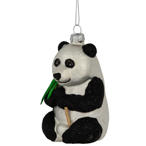 4" Black and White Glittered Panda Glass Christmas Hanging Ornament