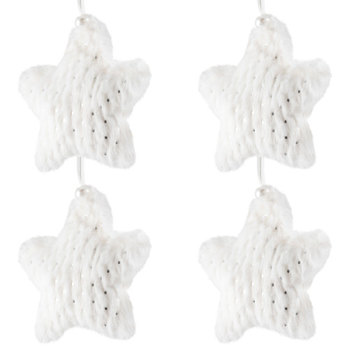 Faux Fur Star Christmas Ornaments - 4.75" - White - Set of 4