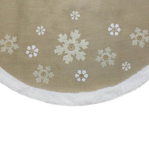 48-Inch Beige and White Snowflake Embroidered Christmas Tree Skirt