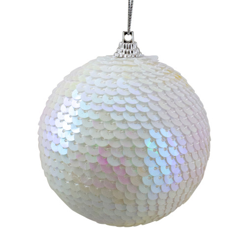 3" White Iridescent Sequin Shatterproof Ball Christmas Ornament