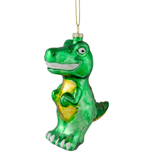 4.75" Green Dinosaur Glass Christmas Ornament