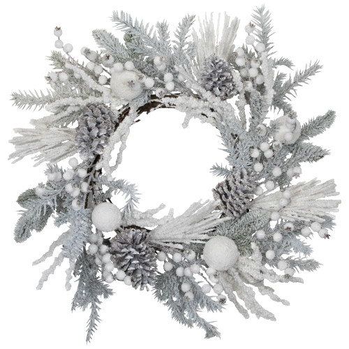 Flocked Berries and Pinecones Artificial Pine Christmas Wreath - 26" - Unlit
