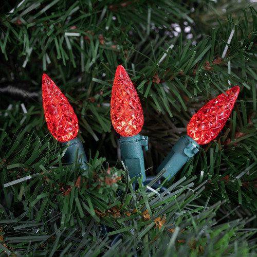 70-Count Red LED Faceted C6 Christmas Light Set, 23ft Green Wire