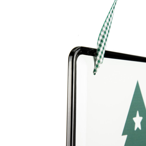 8" Merry Christmas Metal Wall Sign with Green Check Ribbon