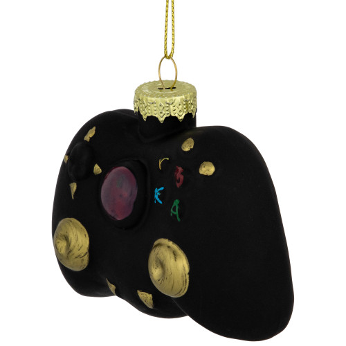 4" Black Game Controller Glass Christmas Hanging Ornament