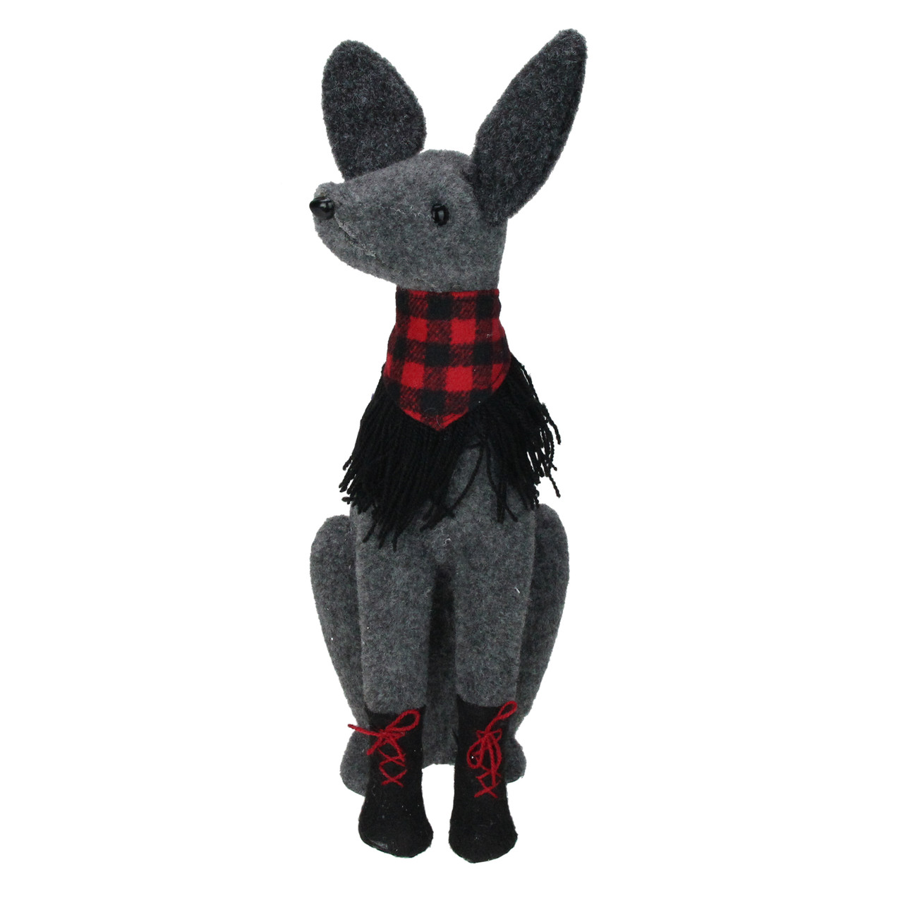 Sitting Dog with Plaid Collar Christmas Decoration - 14.5�� - Gray and Red