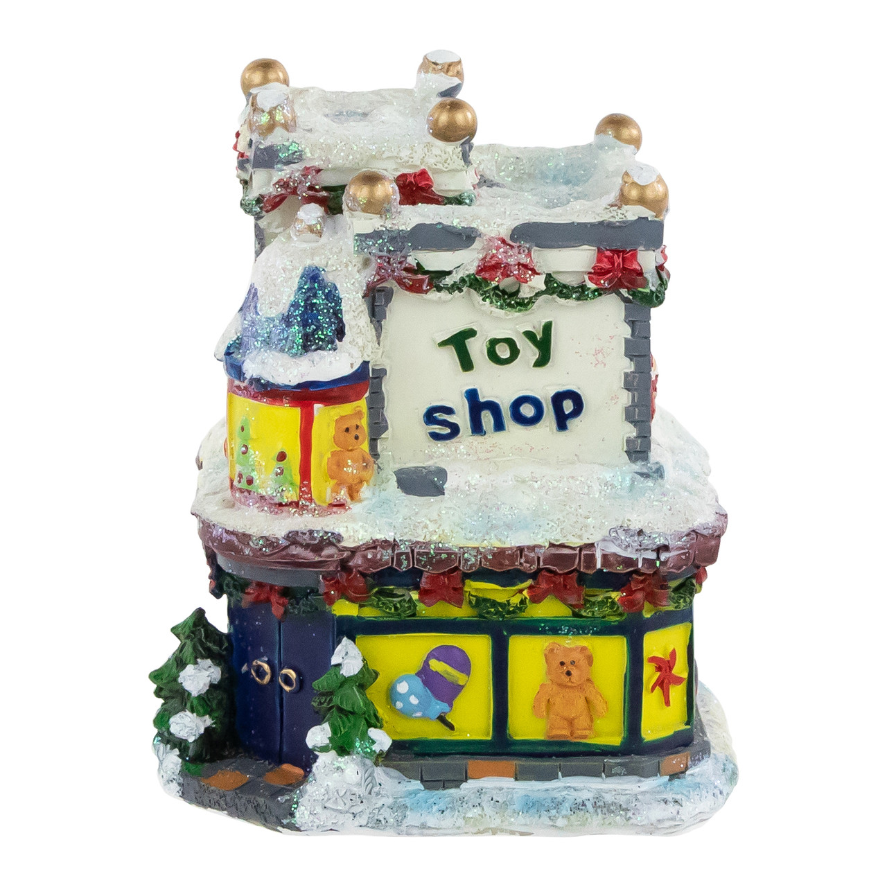 Glittered Snowy Toy Shop Christmas Village Building - 4"