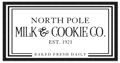 North Pole Milk and Cookie Company 11.5" x 21.5" Framed Christmas Wall Decor  Sign Poster in a Black Wooden Frame with UV Acrylic and Hangers
